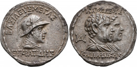 BAKTRIA, Greco-Baktrian Kingdom. Eukratides I, circa 170-145 BC. Tetradrachm (Silver, 32 mm, 16.48 g, 12 h), dynastic pedigree issue. Baktra, circa 16...
