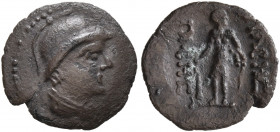 YUEH-CHI. Pabes, mid-late 1st century BC. Obol (Silver, 10 mm, 0.47 g, 11 h), Sogdiana. Draped bust of Pabes to right, wearing crested Macedonian helm...