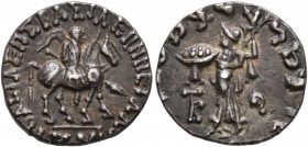 INDO-SKYTHIANS. Azes, circa 58-12 BC. Drachm (Silver, 16 mm, 2.28 g, 12 h), Indian standard, uncertain mint in western Gandhara. ΒΑΣΙΛΕΩΣ ΒΑΣΙΛΕΩΝ ΜΕΓ...