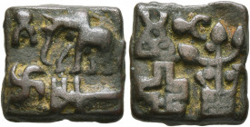 INDIA, Post-Mauryan (Sunga). Sunga Kingdom. Uncertain king. AE (Bronze, 14x14 mm, 4.08 g, 3 h), circa 2nd century BC. Elephant advancing left with Ind...