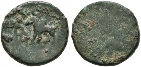 INDIA, Post-Mauryan (Punjab). Taxila (local coinage). AE (Bronze, 16 mm, 2.80 g), Taxila city state (Pushkalavati), circa 220-165 BC. Humped bull stan...