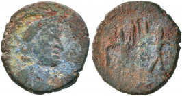 TAPROBANE (SRI LANKA). Imitations of Late Roman Bronzes. Circa 5th century. AE (Bronze, 15 mm, 1.70 g, 5 h), imitating a 'Gloria Exercitus' follis str...