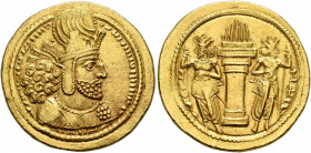 SASANIAN KINGS. Shahpur I, 240-272. Dinar (Gold, 22 mm, 7.23 g, 4 h), Mint C (Ktesiphon), circa 260-272. MZDYSN BGY ŠHPWHRY MRKAN MRKA 'YR'N MNW CTRY ...