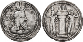 SASANIAN KINGS. Bahram I, 273-276. Drachm (Silver, 26 mm, 4.16 g, 3 h), Style E. MZDYSN BGY WRHR'N MRKAN MRKA 'YR'N W 'NYR'N MNW CTRY MN YZD'N ('Worsh...