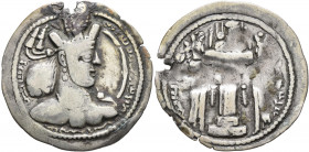 SASANIAN KINGS. Shahpur II, 309-379. Drachm (Silver, 27 mm, 3.31 g, 3 h), Mint XI ('East'). MZDYSN BGY ŠHPWHLY MLKAn MLKA ('Worshipper of Lord Mazda, ...