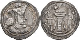 SASANIAN KINGS. Bahram IV, 388-399. Drachm (Silver, 26 mm, 3.72 g, 3 h), HLYDY (Herat). MZDYSN BGY WLHL'N MLKAn MLKA ('Worshipper of Lord Mazda, 'God'...