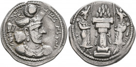 SASANIAN KINGS. Bahram IV, 388-399. Drachm (Silver, 22 mm, 3.82 g, 3 h), 'unsigned type', without mint name. MZDYSN BGY WLHL'N MLKAn MLKA ('Worshipper...