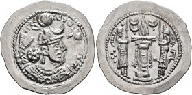 SASANIAN KINGS. Yazdgard I, 399-420. Drachm (Silver, 28 mm, 4.22 g, 3 h), GW (Gurgan). MZDYSN BGY L'MŠTLY YZDKLTY MLKAn MLKA ('Worshipper of Lord Mazd...