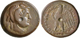 PTOLEMAIC KINGS OF EGYPT. Ptolemy II Philadelphos, 285-246 BC. Tritartemorion (Bronze, 22 mm, 7.06 g, 1 h), Alexandria, circa 265-246. Head of the dei...
