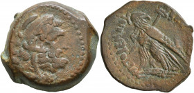 PTOLEMAIC KINGS OF EGYPT. Ptolemy V Epiphanes, 205-180 BC. Tetrobol (?) (Bronze, 25 mm, 12.10 g, 12 h), Alexandria, circa 205-200. Head of Herakles to...