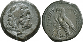 PTOLEMAIC KINGS OF EGYPT. Ptolemy VI Philometor, second reign, 163-145 BC. Tetrobol (?) (Bronze, 24 mm, 11.37 g, 11 h), Alexandria. Head of Herakles t...