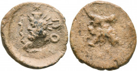 ASIA MINOR. Uncertain. 2nd-3rd centuries. Tessera (Lead, 18 mm, 3.28 g), 2nd-3rd centuries. ΠO Head of Serapis Pantheos to left, wearing kalathos, rad...