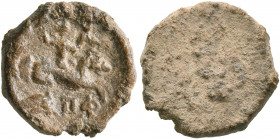 ASIA MINOR. Uncertain. 2nd-3rd centuries. Tessera (Lead, 14 mm, 2.74 g). ΠΦ Nereid riding hippocamp to the right, raising her veil behind her head; do...