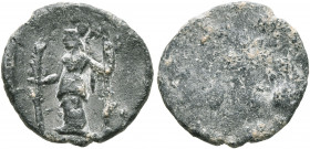 ASIA MINOR. Uncertain. 2nd-3rd centuries. Tessera (Lead, 14 mm, 1.82 g). Athena standing front, head to left, holding spear in her left hand and palm ...