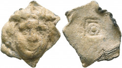 ASIA MINOR. Uncertain. 2nd-3rd centuries. Tessera (Lead, 14 mm, 1.78 g). Facing gorgoneion. Rev. Globe within circle within square; all inside square ...