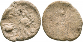 ASIA MINOR. Uncertain. 2nd-3rd centuries. Tessera (Lead, 17 mm, 2.83 g). YC-POI Tyche standing left, holding cornucopiae in her left hand; to left, la...