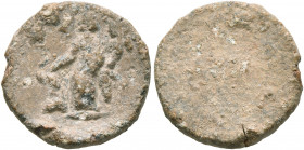 ASIA MINOR. Uncertain. 2nd-3rd centuries. Tessera (Lead, 15 mm, 2.56 g). Tyche standing front, head to left, holding rudder in her right hand and corn...