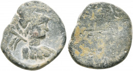 ASIA MINOR. Uncertain. 2nd-3rd centuries. Tessera (Lead, 14 mm, 2.37 g). Helmeted bust of Athena to right, holding spear over far shoulder; to left, b...