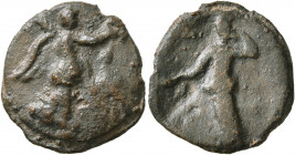 ASIA MINOR. Uncertain. 2nd-3rd centuries. Tessera (Lead, 20 mm, 5.22 g, 12 h). Victory advancing right, holding wreath in her right hand and palm fron...