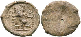 ASIA MINOR. Uncertain. 2nd-3rd centuries. Tessera (Lead, 16 mm, 2.88 g). Ν-ЄΙ Cult statue of Artemis Ephesia, flanked by two stags. Rev. Blank. Appare...