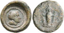 ASIA MINOR. Uncertain. 2nd-3rd centuries. Tessera (Lead, 17 mm, 5.07 g, 10 h). Diademed head of Alexander the Great to right with horn of Ammon over h...