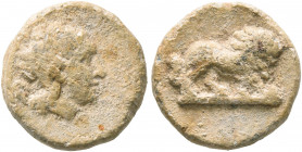 ASIA MINOR. Uncertain. 2nd-3rd centuries. Tessera (Lead, 13 mm, 4.30 g, 3 h). Diademed head of Alexander 'the Great' to right. Rev. Lion walking right...