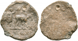 ASIA MINOR. Uncertain. 2nd-3rd centuries. Tessera (Lead, 18 mm, 2.60 g). K(?)Є Donkey advancing right; on the left, male figure wearing short tunic st...