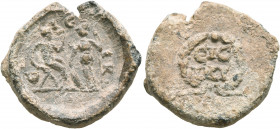 ASIA MINOR. Uncertain. 2nd-3rd centuries. Seal (Lead, 20 mm, 6.06 g, 12 h). Є-IЄ-IK Nude young man seated to right, raising his left hand, facing Athe...