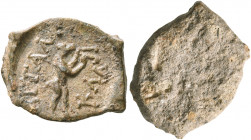 ASIA MINOR. Uncertain. 2nd-3rd centuries. Tessera (Lead, 17 mm, 2.35 g), Claudius Attalus. ΚΛΑ - ATTAΛ Aulos player standing to right, with the head o...
