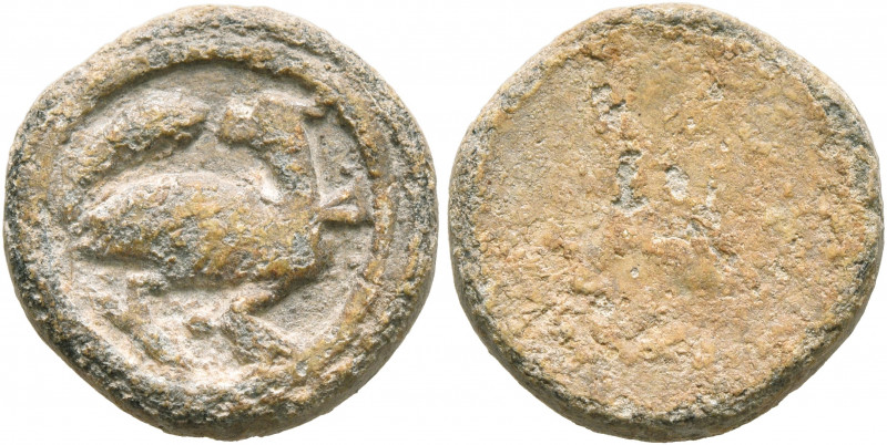 ASIA MINOR. Uncertain. 2nd-3rd centuries. Tessera (Lead, 15 mm, 4.21 g). Peacock...