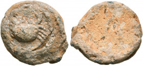 ASIA MINOR. Uncertain. 2nd-3rd centuries. Tessera (Lead, 16 mm, 6.00 g). Crab. Rev. Blank. Cf. Vossen collection 60 (crab on both sides). Flan fault o...