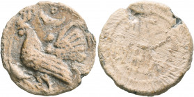 ASIA MINOR. Uncertain. 2nd-3rd centuries. Tessera (Lead, 24 mm, 5.50 g). Rooster standing left; above, circlet in crescent and two pellets. Rev. Faint...