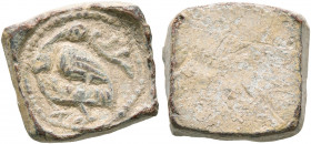 ASIA MINOR. Uncertain. 2nd-3rd centuries. Tessera (Lead, 12x13 mm, 4.24 g). Swan advancing left, head turned back, holding branch in its beak. Rev. Bl...