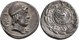 M. Caecilius Q.f. Q.n. Metellus, 127 BC. Denarius (Silver, 18 mm, 3.86 g), Rome, 263. Head of Roma to right, wearing winged helmet; behind, ROMA downw...