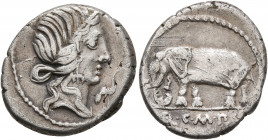 Q. Caecilius Metellus Pius, 81 BC. Denarius (Silver, 19 mm, 3.80 g, 3 h), Rome. Diademed head of Pietas to right; before, stork. Rev. Q•C•M•P•I Elepha...
