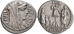 L. Aemilius Lepidus Paullus, 62 BC. Denarius (Silver, 18 mm, 4.01 g, 6 h), Rome. PAVLLVS LEPIDVS CONCORDIA Veiled and diademed head of Concordia to ri...