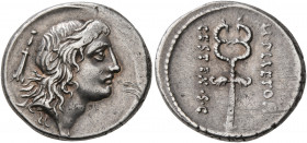 M. Plaetorius M.f. Cestianus, 57 BC. Denarius (Silver, 18 mm, 4.00 g, 5 h), Rome. Youthful male head to right; behind, rudder. Rev. M PLAETORI - CEST•...