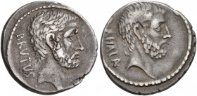 M. Junius Brutus, 54 BC. Denarius (Silver, 19 mm, 3.48 g, 6 h), Rome. BRVTVS Bearded head of L. Junius Brutus to right. Rev. AHALA Bearded head of C. ...