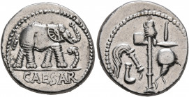 Julius Caesar, 49-44 BC. Denarius (Silver, 18 mm, 4.00 g, 2 h), mint moving with Caesar in Gallia Narbonensis or Hispania Citerior, 49-48. CAESAR Elep...