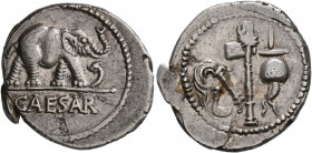 Julius Caesar, 49-44 BC. Denarius (Silver, 20 mm, 3.86 g, 7 h), mint moving with Caesar in Gallia Narbonensis or Hispania Citerior, 49-48. CAESAR Elep...