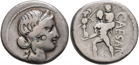 Julius Caesar, 49-44 BC. Denarius (Silver, 17 mm, 3.59 g, 6 h), military mint moving with Caesar in Africa, 48-47. Diademed head of Venus to right. Re...