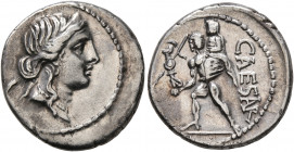 Julius Caesar, 49-44 BC. Denarius (Silver, 18 mm, 3.82 g, 5 h), military mint moving with Caesar in Africa, 48-47. Diademed head of Venus to right. Re...