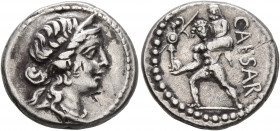 Julius Caesar, 49-44 BC. Denarius (Silver, 17 mm, 3.50 g, 6 h), military mint moving with Caesar in Africa, 48-47. Diademed head of Venus to right. Re...