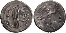 Julius Caesar, 49-44 BC. Denarius (Silver, 17 mm, 3.80 g, 4 h), with P. Sepullius Macer, Rome, first half of March 44. CAESAR DICT PERPETVO Laureate a...