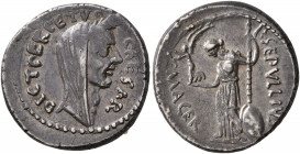 Julius Caesar, 49-44 BC. Denarius (Silver, 18 mm, 4.05 g, 4 h), with P. Sepullius Macer, Rome, first half of March 44. CAESAR DICT PERPETVO Laureate a...