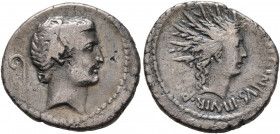 Mark Antony, 44-30 BC. Denarius (Silver, 19 mm, 3.63 g, 4 h), military mint moving with Antony in Greece and Asia, 42 BC. [IMP] Bare head of Mark Anto...