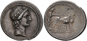 Octavian, 44-27 BC. Denarius (Silver, 21 mm, 4.05 g, 5 h), uncertain Italian mint (Rome?), 29-27. Laureate head of Apollo to right. Rev. IMP•CAESAR Oc...