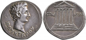 Augustus, 27 BC-AD 14. Cistophorus (Silver, 26 mm, 11.93 g, 1 h), Pergamum, 19-18. IMP•IX•TR•PO•V Bare head of Augustus to right. Rev. COM - ASIAE Hex...