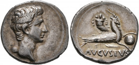 Civil Wars, 68-69. Denarius (Silver, 18 mm, 3.76 g, 6 h), uncertain mint in southern Gaul or Spain. Bare head of Augustus to right. Rev. AVGVSTVS Capr...