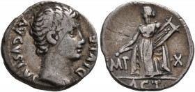 Augustus, 27 BC-AD 14. Denarius (Silver, 19 mm, 3.67 g, 5 h), Rome, 15-13 BC. AVGVSTVS DIVI•F Bare head of Augustus to right. Rev. IMP X Apollo Cithar...